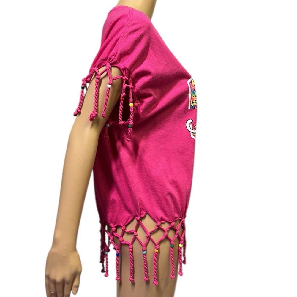 Antigua West Indies Beaded Fringed Pink Caribbean Pink Graphic Tee Womens XL - Picture 5 of 14